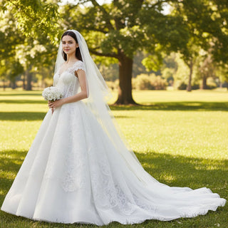 Lace Vintage Cap Sleeve Wedding Dress with Sheer Bodice - Rosymae