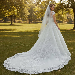 Lace Vintage Cap Sleeve Wedding Dress with Sheer Bodice - Rosymae