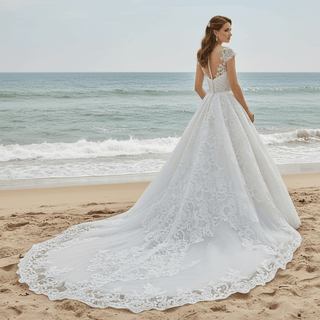 Lace Vintage Cap Sleeve Wedding Dress with Sheer Bodice - Rosymae