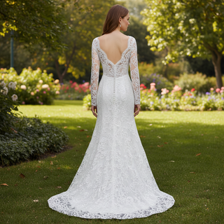 Romantic Mermaid Lace Princess Wedding Dresses with Long Sheer Sleeves