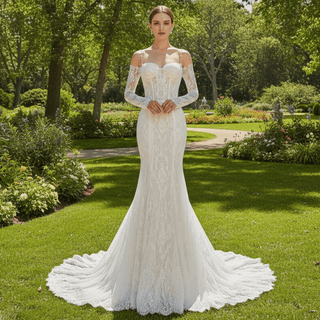 Lace Wedding Dress with Sheer Bodice and Spaghetti Strap - Rosymae