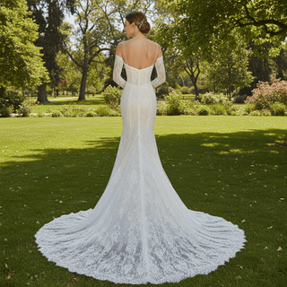 Lace Wedding Dress with Sheer Bodice and Spaghetti Strap - Rosymae
