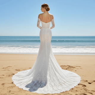 Lace Wedding Dress with Sheer Bodice and Spaghetti Strap - Rosymae