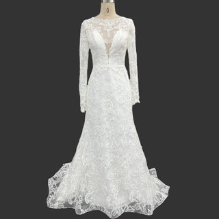 Romantic Mermaid Lace Princess Wedding Dresses with Long Sheer Sleeves