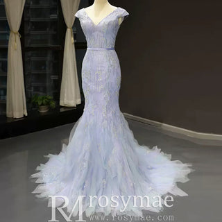 Latest Beading Sequined Wedding Dress V-Neck Vintage Mermaid Bridal Gown - Rosymae