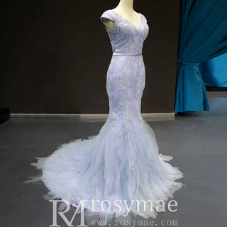 Latest Beading Sequined Wedding Dress V-Neck Vintage Mermaid Bridal Gown - Rosymae