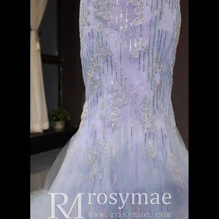 Latest Beading Sequined Wedding Dress V-Neck Vintage Mermaid Bridal Gown - Rosymae