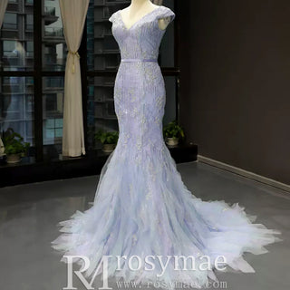 Latest Beading Sequined Wedding Dress V-Neck Vintage Mermaid Bridal Gown - Rosymae