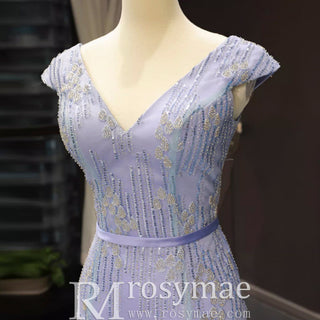 Latest Beading Sequined Wedding Dress V-Neck Vintage Mermaid Bridal Gown - Rosymae