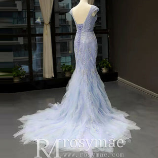 Latest Beading Sequined Wedding Dress V-Neck Vintage Mermaid Bridal Gown - Rosymae