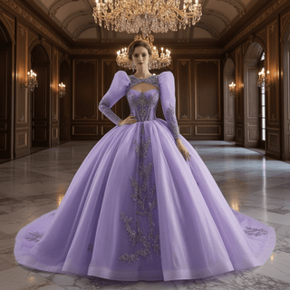 Lavender Ball Gown Quinceanera Dress with Detachable Puff Sleeves - Rosymae