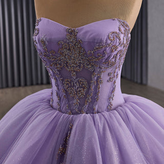 Lavender Ball Gown Quinceanera Dress with Detachable Puff Sleeves - Rosymae