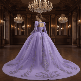 Lavender Ball Gown Quinceanera Dress with Detachable Puff Sleeves - Rosymae