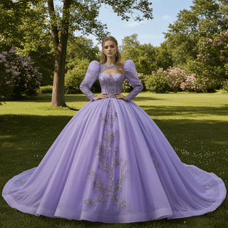 Lavender Ball Gown Quinceanera Dress with Detachable Puff Sleeves - Rosymae