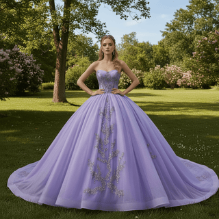 Lavender Ball Gown Quinceanera Dress with Detachable Puff Sleeves - Rosymae