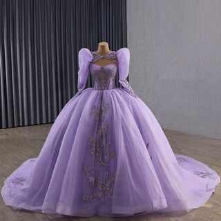 Lavender Ball Gown Quinceanera Dress with Detachable Puff Sleeves - Rosymae