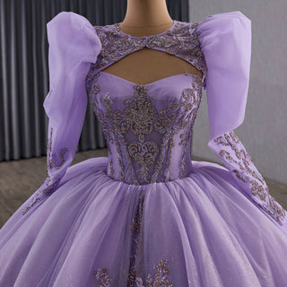 Lavender Ball Gown Quinceanera Dress with Detachable Puff Sleeves - Rosymae