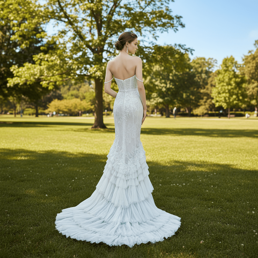 Leg Slit Lace Mermaid Wedding Dress with Spaghetti Straps - Rosymae