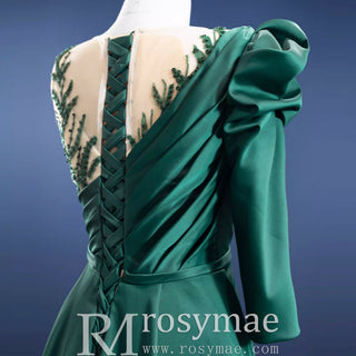 Leg Slit Overskirt Prom Dresses with One Shoulder Long Sleeve - Rosymae
