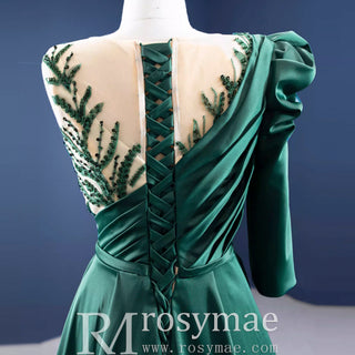 Leg Slit Overskirt Prom Dresses with One Shoulder Long Sleeve - Rosymae
