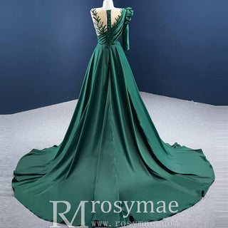 Leg Slit Overskirt Prom Dresses with One Shoulder Long Sleeve - Rosymae