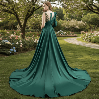 Leg Slit Overskirt Prom Dresses with One Shoulder Long Sleeve - Rosymae