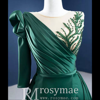 Leg Slit Overskirt Prom Dresses with One Shoulder Long Sleeve - Rosymae