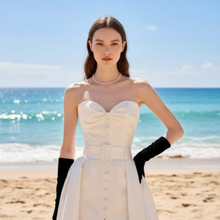 Leg Slit Wedding Dress with Detachable Train - Rosymae