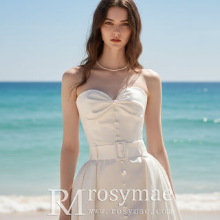 Leg Slit Wedding Dress with Detachable Train - Rosymae