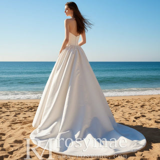 Leg Slit Wedding Dress with Detachable Train - Rosymae