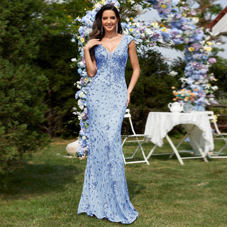 Temperament Slim Formal Evening Dress Mermaid Sequins Prom Dresses