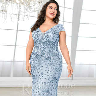 Sparkly Sequined Plus Size Mermaid Long Mother of the Bride Dress