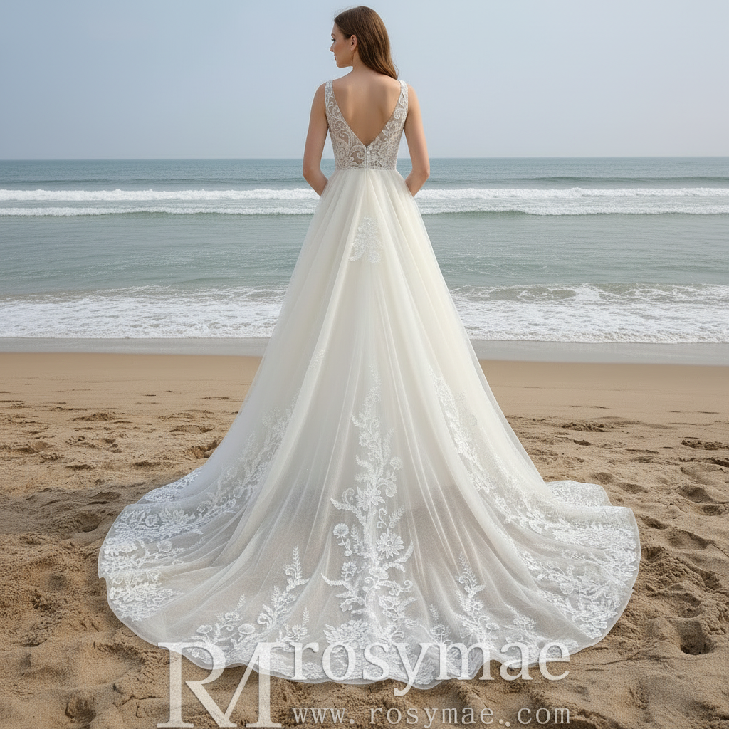 Elegant Double Deep V A Line Lace Wedding Dress with Sheer Bodice Elegant Double Deep V A Line Lace Wedding Dress with Sheer Bodice