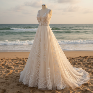 Elegant Double Deep V A Line Lace Wedding Dress with Sheer Bodice