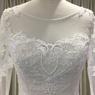Light Champagne A-line Wedding Dress with Sheer Long Sleeve - Rosymae