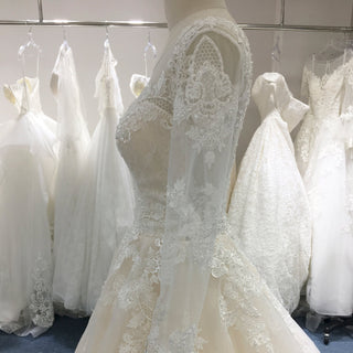 Light Champagne A-line Wedding Dress with Sheer Long Sleeve - Rosymae