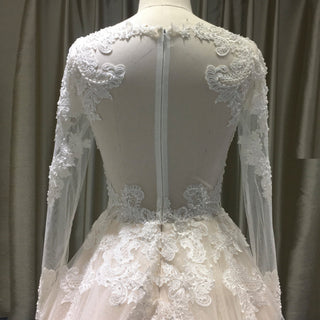 Light Champagne A-line Wedding Dress with Sheer Long Sleeve - Rosymae