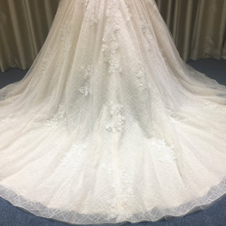 Light Champagne Deep V-neck Wedding Dress with Low Back