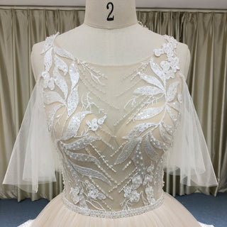 Gorgeous Ball Gown Light Champagne Wedding Dress with Off the Shoulder