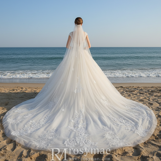 Gorgeous Light Champagne Ball Gown Wedding Dress with Cap Sleeve