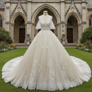 Superbe robe de mariée champagne clair à épaules dénudées