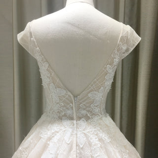 Light Champagne Deep V-neck Wedding Dress with Low Back