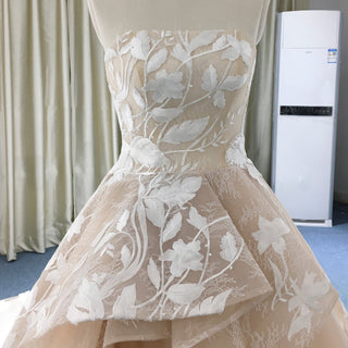 Light Champagne Fairy Tale Tulle Lace Wedding Dress with Ruffle Skirt - Rosymae