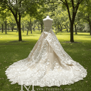 Light Champagne Fairy Tale Tulle Lace Wedding Dress with Ruffle Skirt - Rosymae