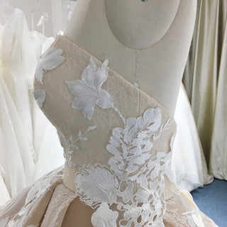 Light Champagne Fairy Tale Tulle Lace Wedding Dress with Ruffle Skirt - Rosymae