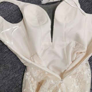 Elegant Light Champagne Mermaid Wedding Dress with V-neck