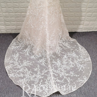 Elegant Light Champagne Mermaid Wedding Dress with V-neck