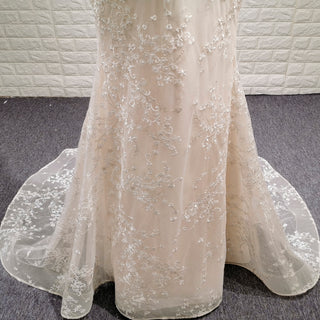 Elegant Light Champagne Mermaid Wedding Dress with V-neck