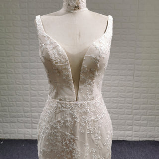 Elegant Light Champagne Mermaid Wedding Dress with V-neck