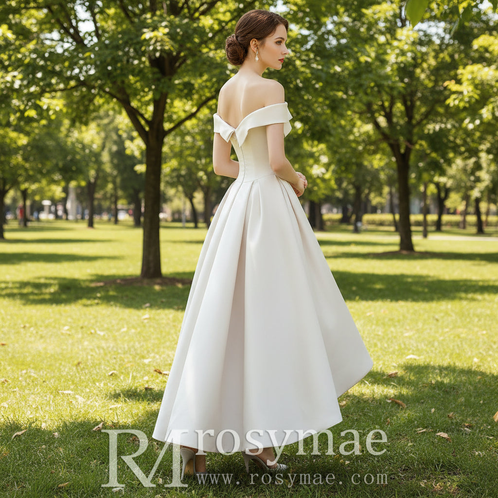 Hi-Lo Straight Neckline Satin Cocktail Dresses for Party Rosymae Hi-Lo Straight Neckline Satin Cocktail Dresses for Party Rosymae